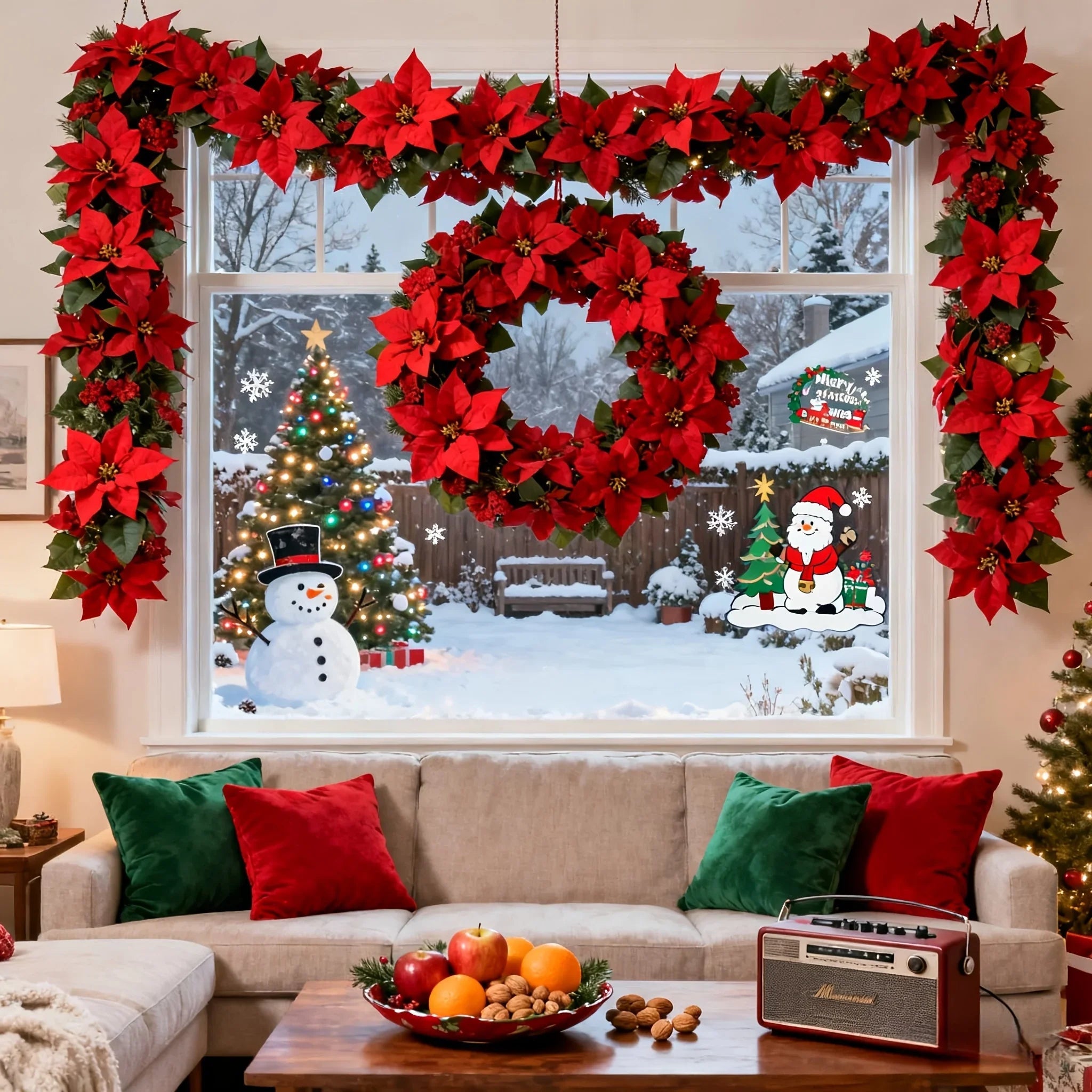 Artificial Poinsettia Wreath 242cm Red and Green Christmas Garland