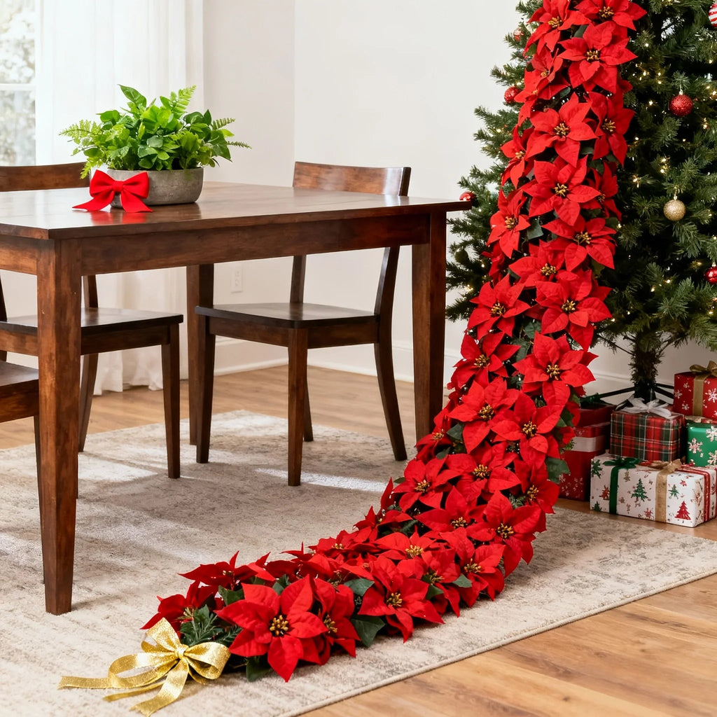 Artificial Poinsettia Wreath 242cm Red and Green Christmas Garland