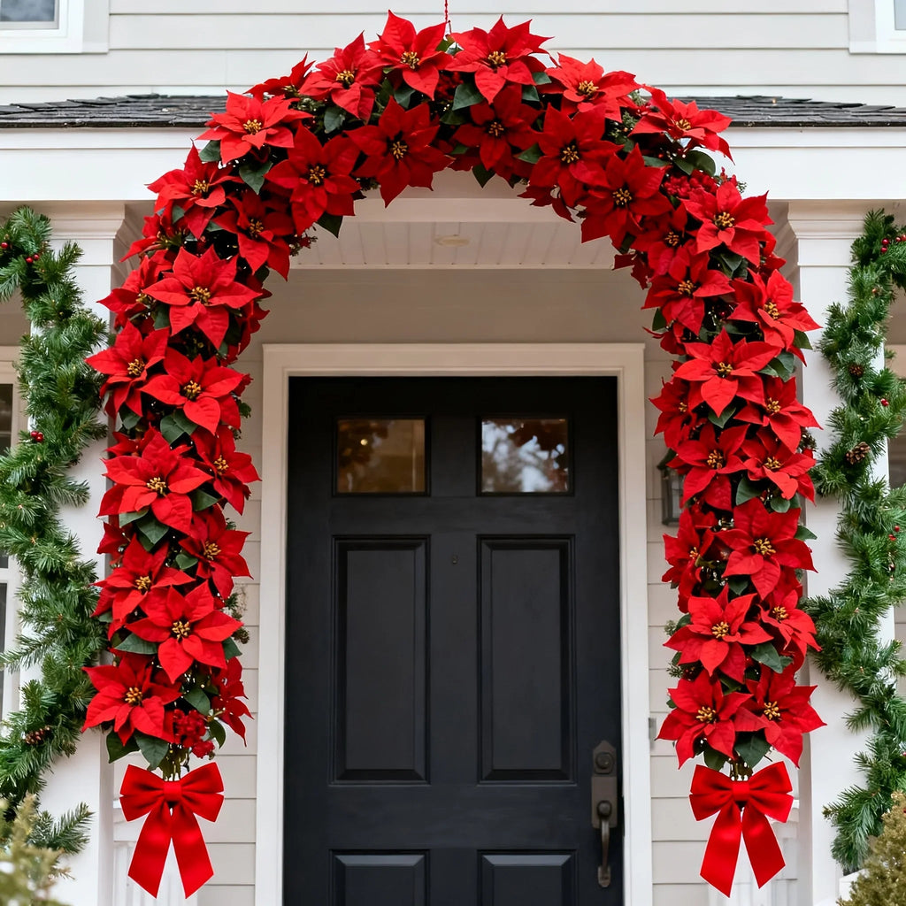 Artificial Poinsettia Wreath 242cm Red and Green Christmas Garland