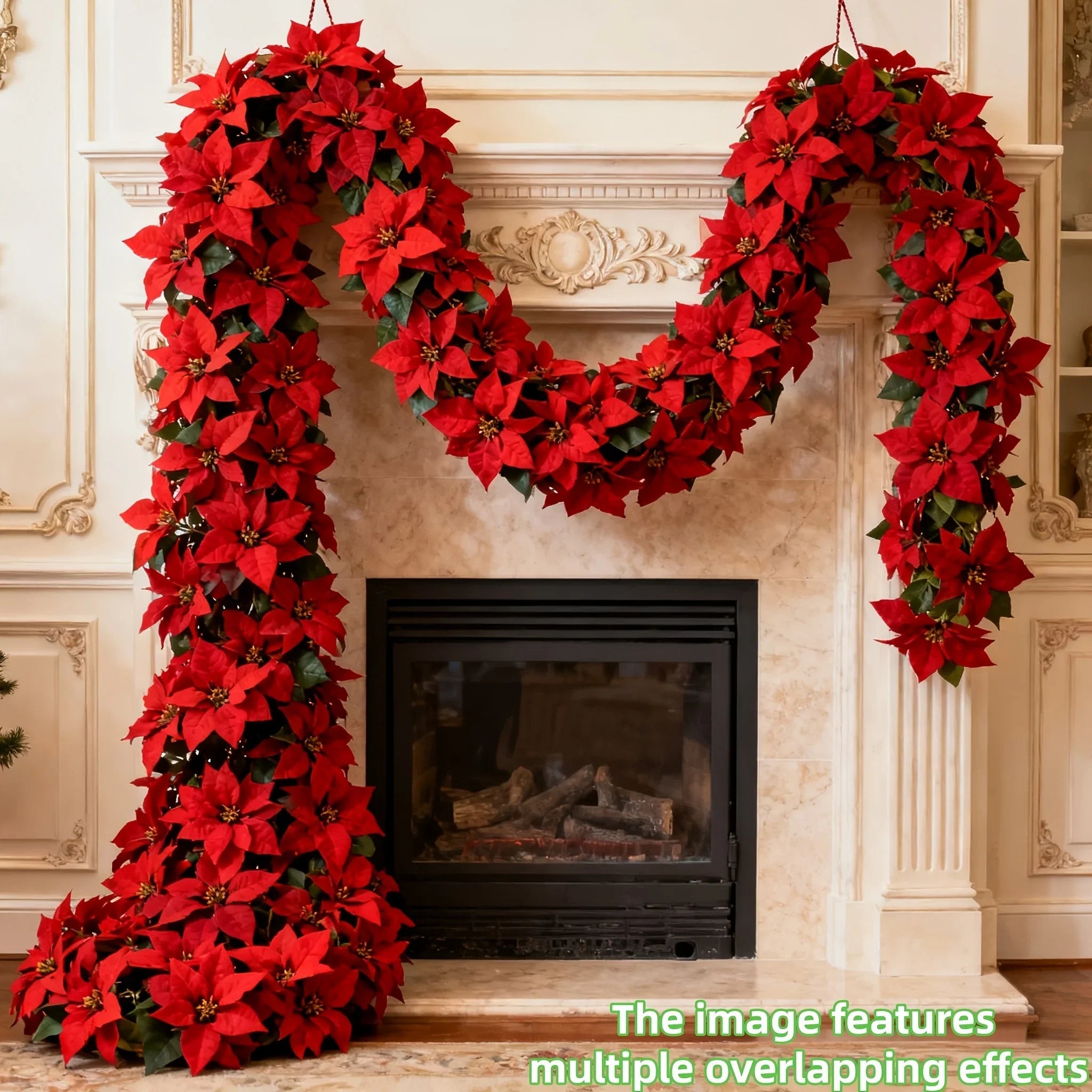 Artificial Poinsettia Wreath 242cm Red and Green Christmas Garland