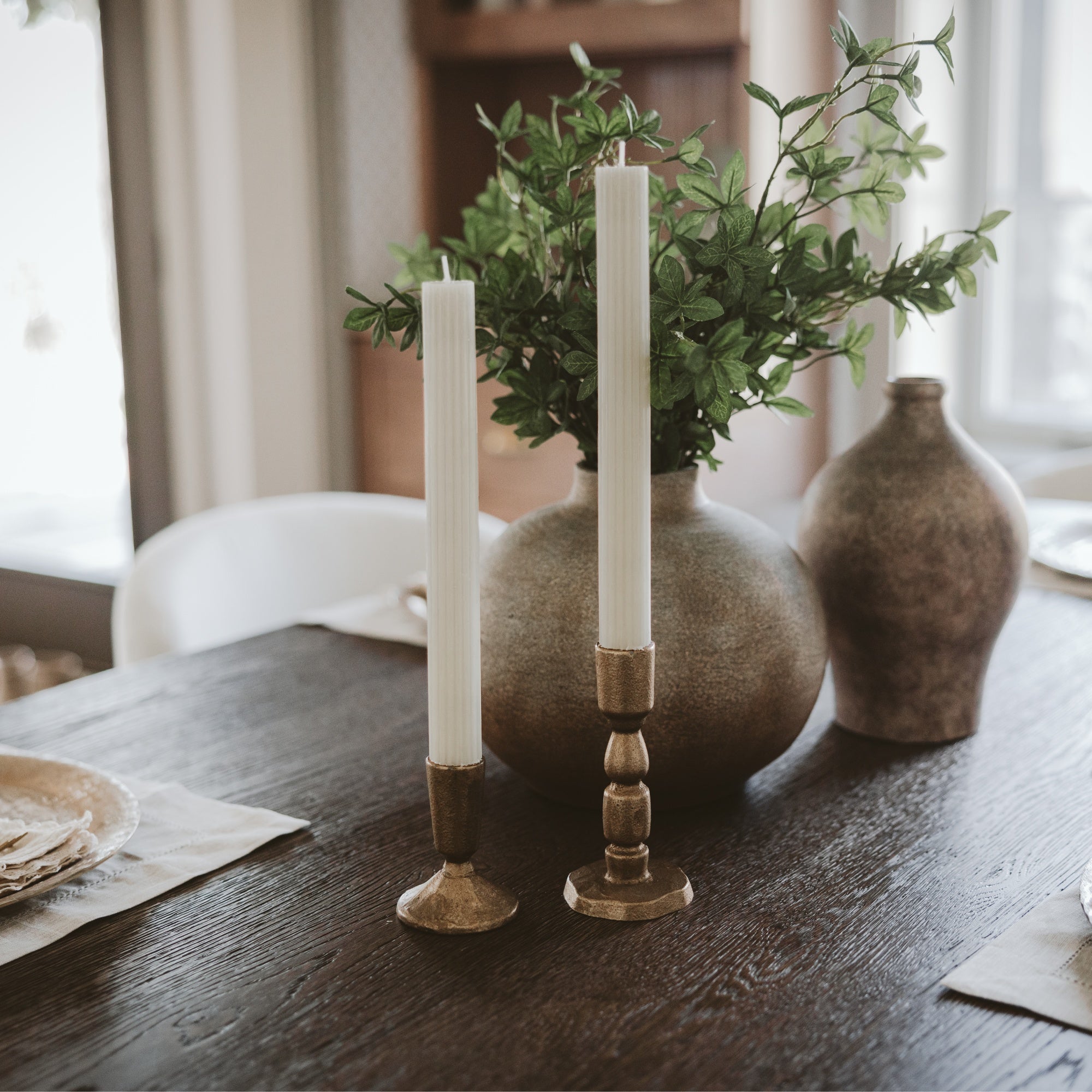 Gold Taper Candle Holders - Set of 2