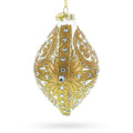 Gold Scroll with Jewel Accents Rhombus Finial Glass Christmas Ornament