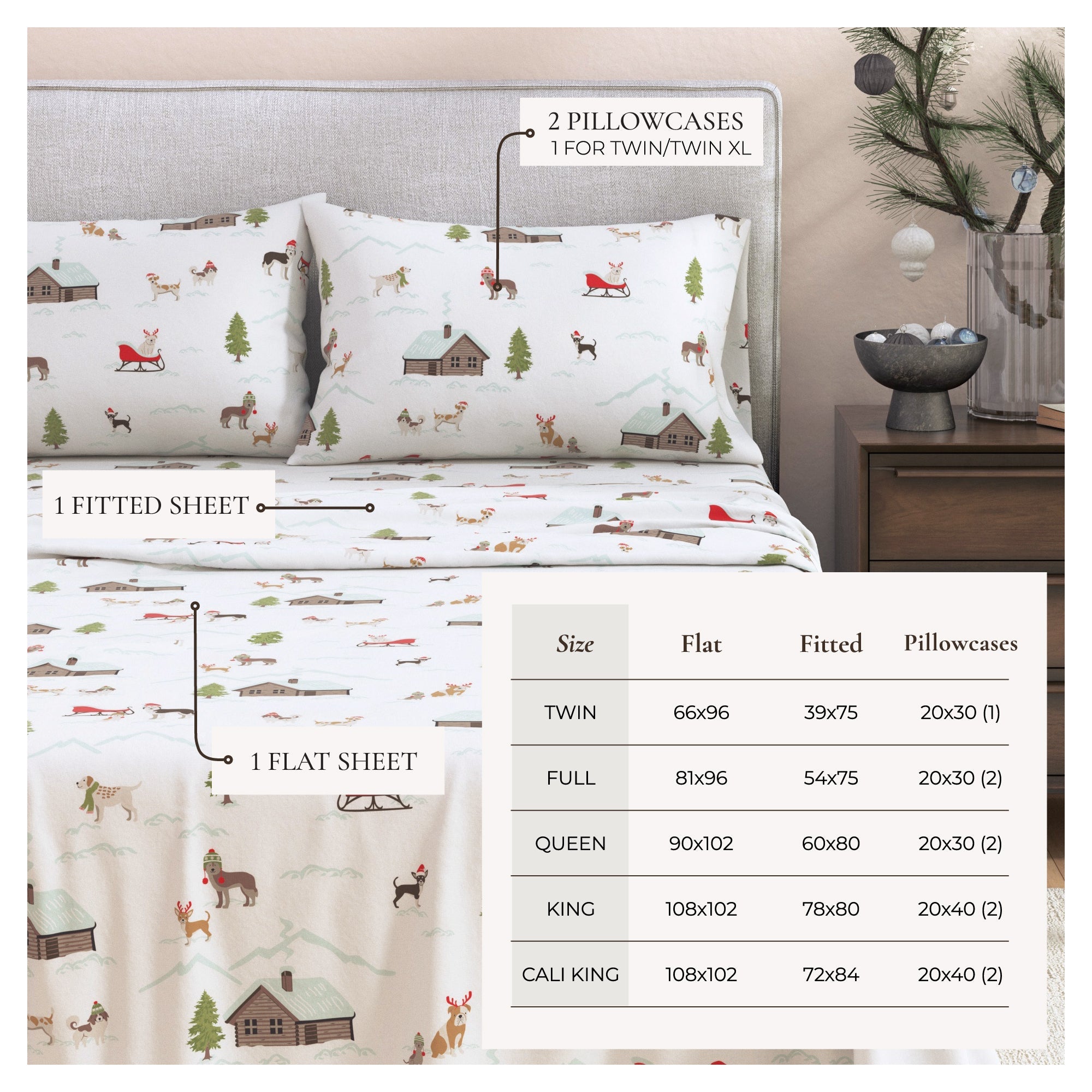 Turkish Cotton Christmas Flannel Sheet - Whittaker Collection